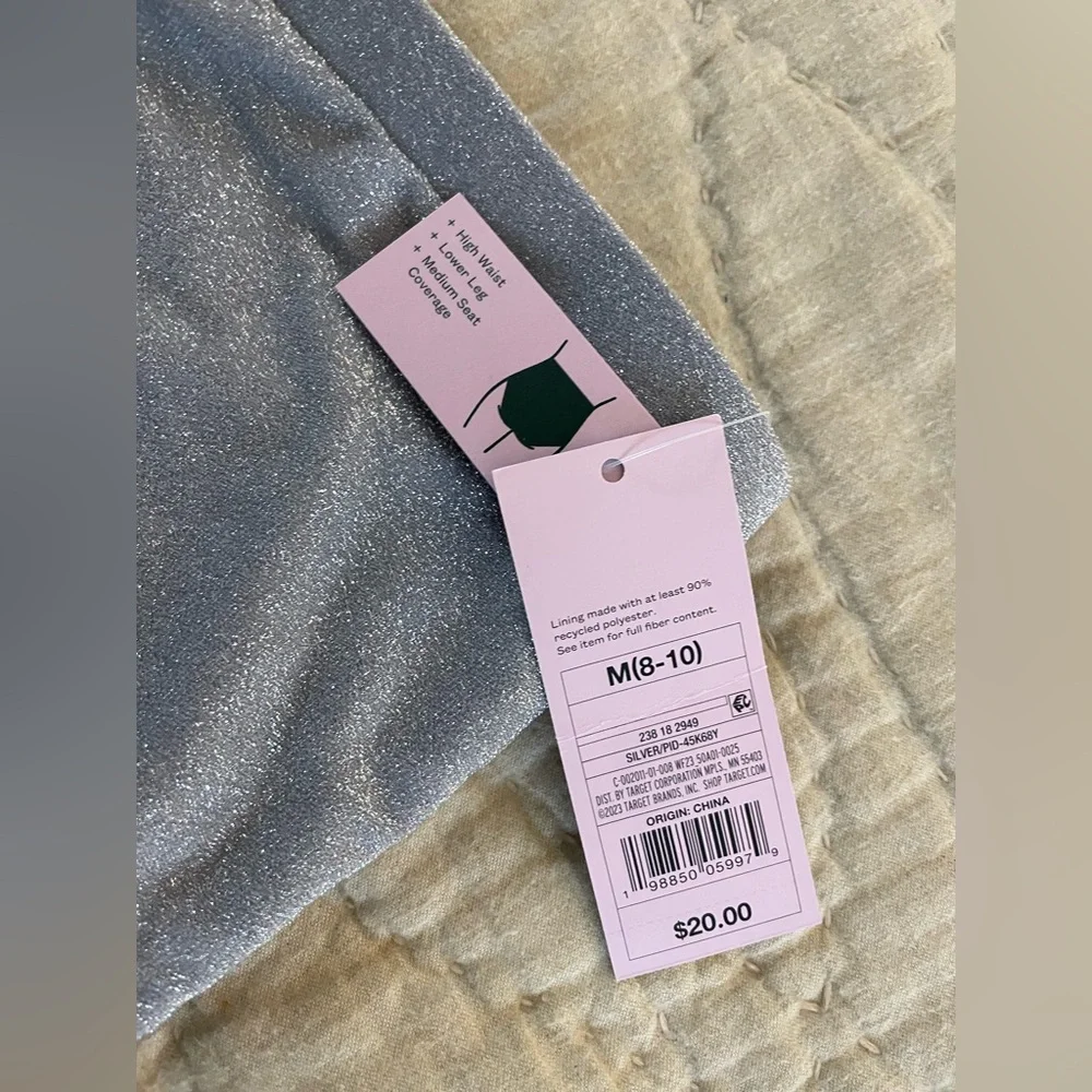 🩶 NWT Wild Fable Glittery Silver Swim Boy Shorts sz m 🩶 - Picture 3 of 6